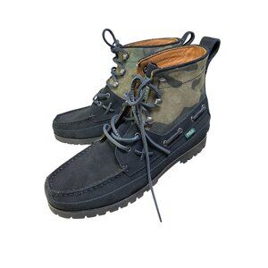 Ralph Lauren Polo Country Ranger Mid Black Cow Suede Camo Boots Men Size 9.5